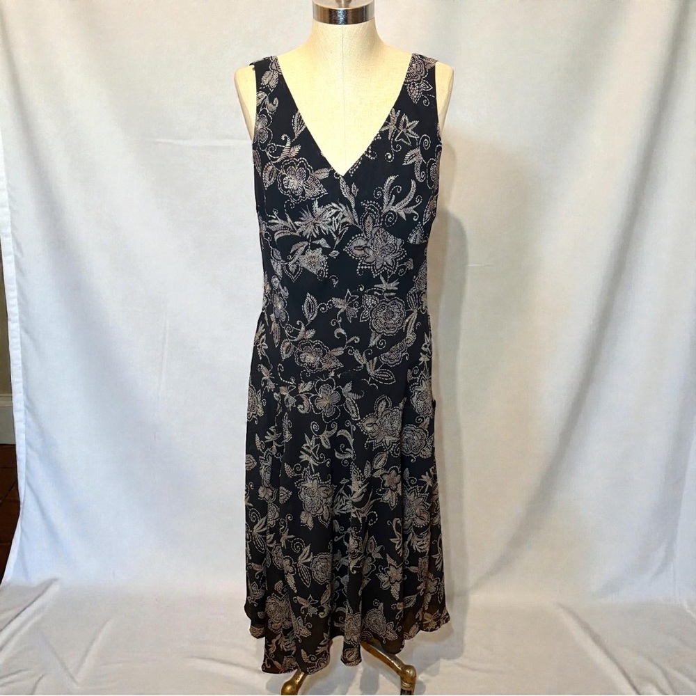 Vintage/90s Jones New York black floral midi dress